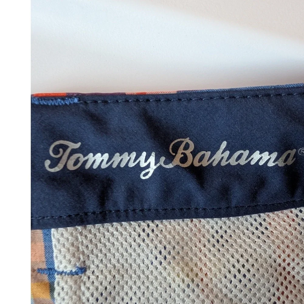 Tommy‎ Bahama Cargo Shorts Mens 38 Blue Orange Plaid Stretch Hybrid Performance